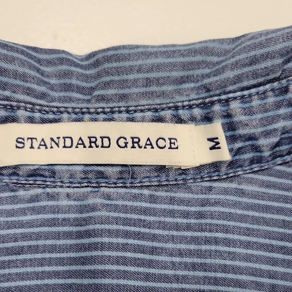 STANDARD GRACE WOMEN'S 3/4 SNAP UP LONG SLEEVE CHAMBRAY STONE WASH TOP SIZE M - Picture 9 of 11